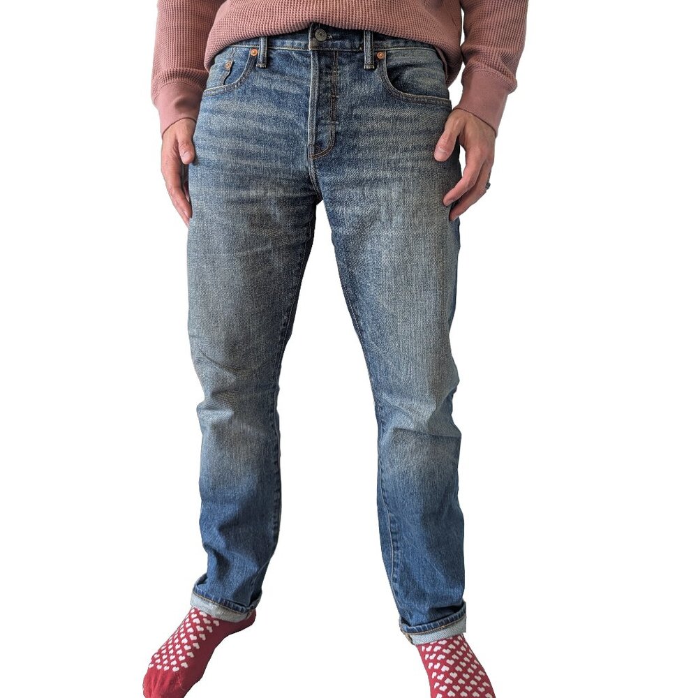 GAP Kaihara Japanese Selvedge Denim Stretch Skinny in Medium Dark Wash | 32 x 30